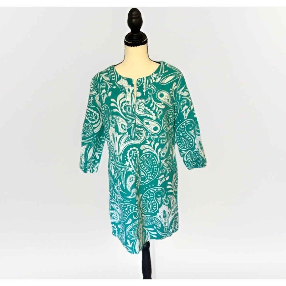 ABTE Linen Tunic Dress‎ Paisley Green Beach Resort Cover Up 12